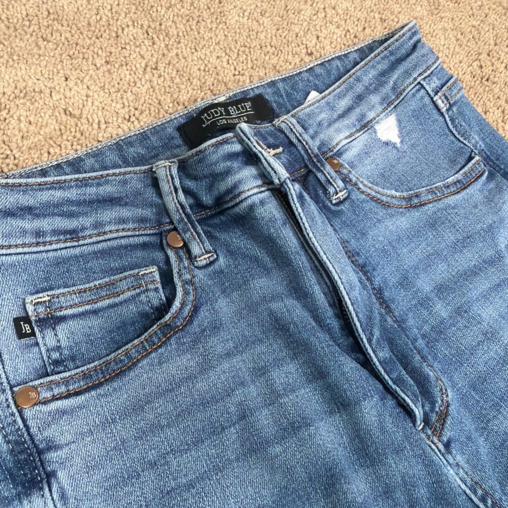 Judy Blue Jeans Womens 5/27 Blue Austin Tummy Control High Rise Ripped Knee - Picture 3 of 11